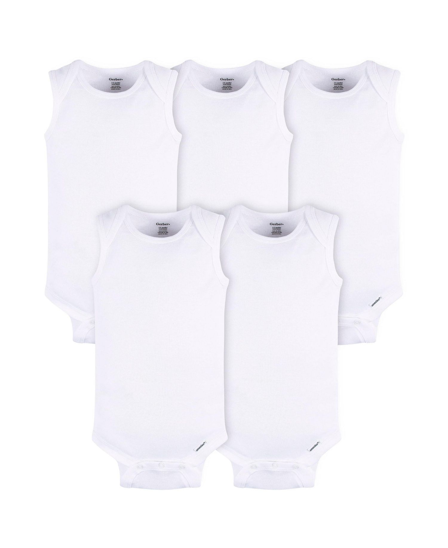 Baby Boys or Baby Girls White Sleeveless Onesies Bodysuits, 5-Pack
