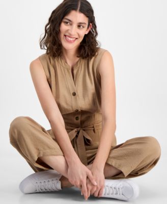 Women's Sleeveless Wide Leg Belted Jumpsuit