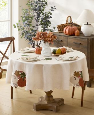 Elrene - Fall Feels Cutwork Fabric Tablecloth, 70" Round