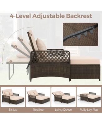 Patio Adjustable Wicker Daybed with 4-Level Backrest and Soft Cushions