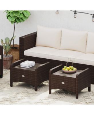 2 Pieces Outdoor Patio PE Wicker Ottomans with Removable Cushions