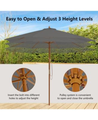 10 Feet Patio Umbrella with 8 Wooden Ribs and 3 Adjustable Heights