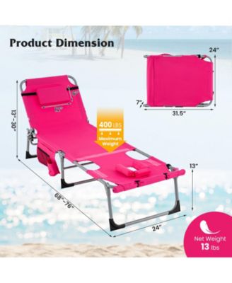 5-position Outdoor Folding Chaise Lounge Chair-Pink