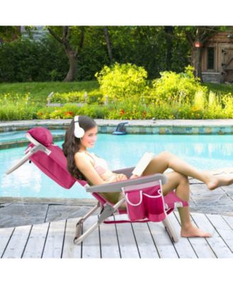 1 Piece Foldable Backpack Beach Chair with Cup Holder and Storage Pockets for Outdoor