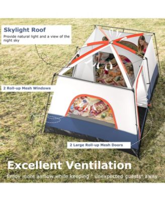 6-8 Person Camping Tent with Double Rooms and 2 Doors-Navy