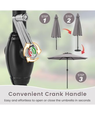 Outdoor Heavy Duty Market Umbrella with Crank Handle and 8 Sturdy Ribs-Gray