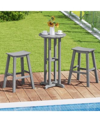 21.5 Inch Round Bar Table Patio HDPE Bar Height Dining Table with Slatted Tabletop