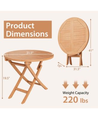 31.5 Inch Folding Patio Indonesia Teak Wood Round Coffee Table