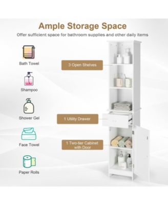 Bathroom Tall Freestanding Storage Cabinet with Open Shelves and Drawer