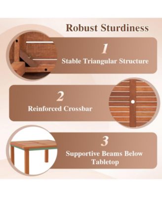 Patio Coffee Table with Umbrella Hole and Teak Oil Finish