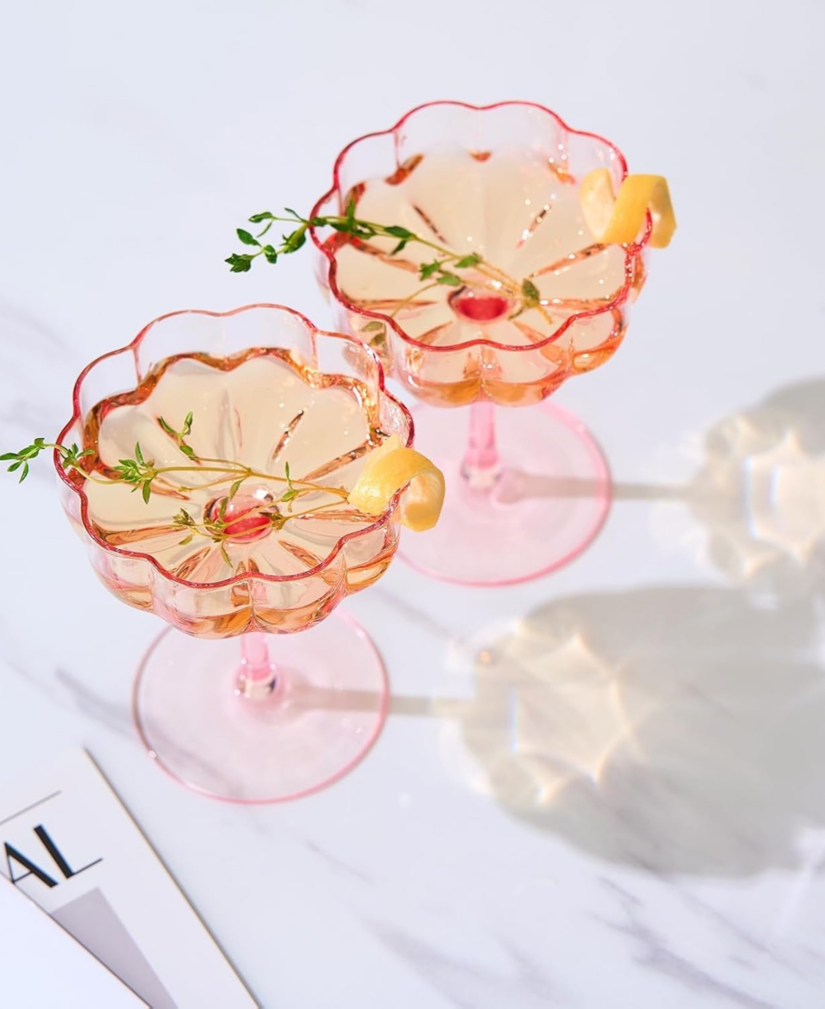 The Wine Savant Flower Coupe Cocktail Glasses, Set Of 2 In Pink