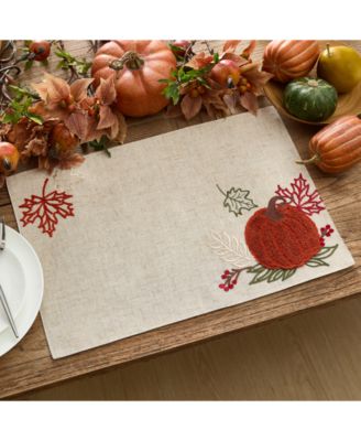 Elrene - Cranston Embroidered Pumpkin Fabric Placemat