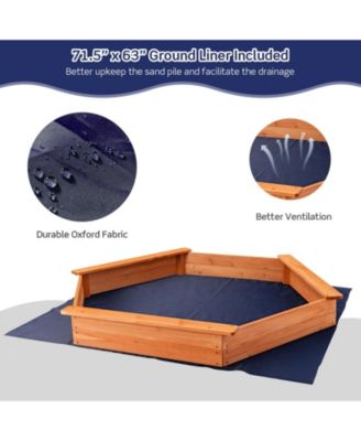 Hexagon Wooden Cedar Sand Box w Seat Boards