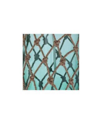 Nautical Accent Table Lamps 22.5" High Set of 2 Coastal Blue Green Rope Net Off White Drum Shade for Living Room Family Bedroom