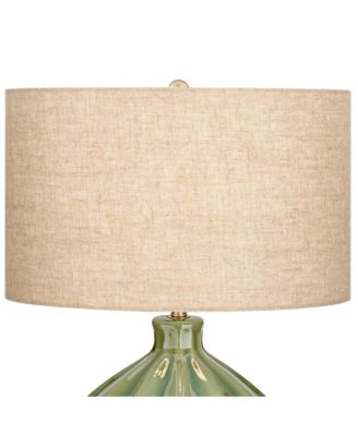 Gordy Modern Accent Table Lamps 20 1/2" High Set of 2 Ribbed Green Ceramic Oatmeal Fabric Drum Shade for Bedroom Living Room Nightstand