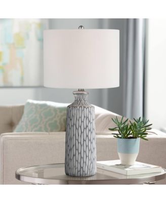 Patrick Modern Coastal Table Lamps 26 1/4" Tall Set of 2 White-Washed Gray Geometric Ceramic White Drum Shade for Bedroom Living Family Room Bedside Nightstand House Home Office - 360 Lighting