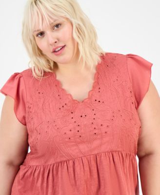 Trendy Plus Embroidered Flutter Sleeve Blouse