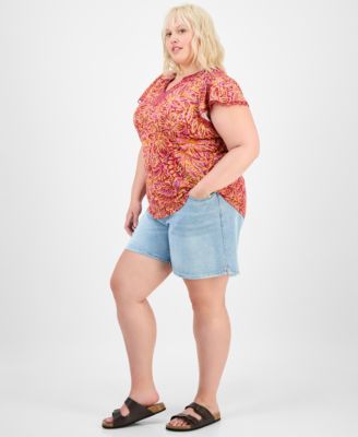 Trendy Plus Printed Flutter-Sleeve Top