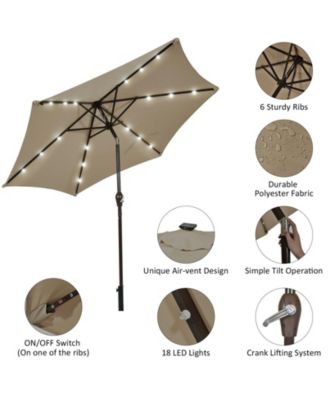9 Feet Solar LED Lighted Patio Market Umbrella Tilt Adjustment Crank Lift-Tan