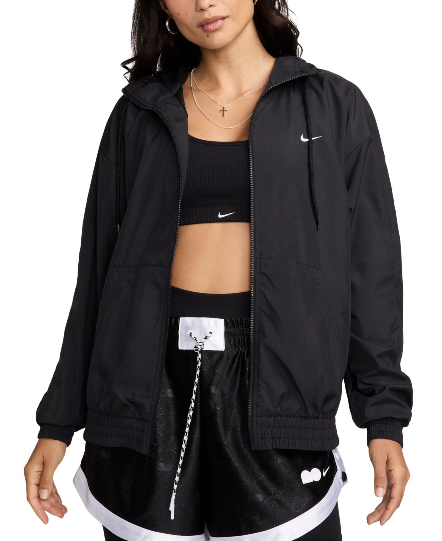 Женская куртка Nike Sportswear Classic Zip-Front Hooded, цвет: Чёрный / Белый — фото 4
