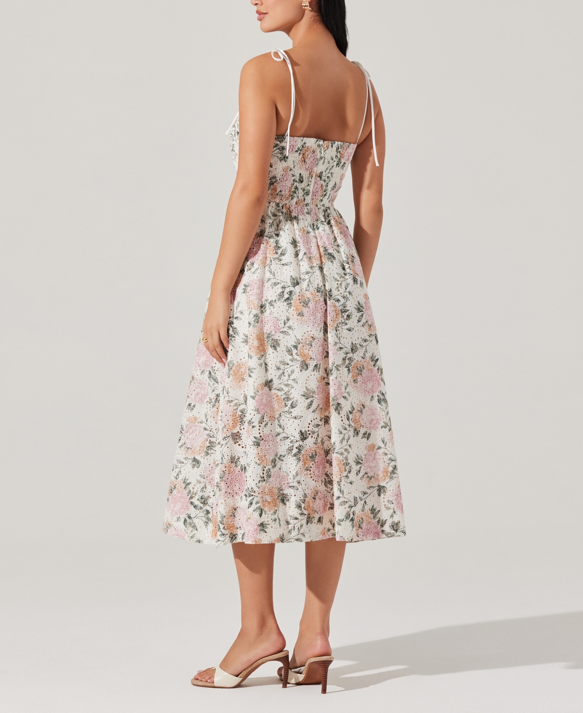 Astr The Label Sariah Eyelet Embroidery Floral Print A-line Dress In White