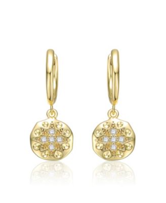 Extra Mini 14k Yellow Gold Plated Round Dangle Earrings with Star Design
