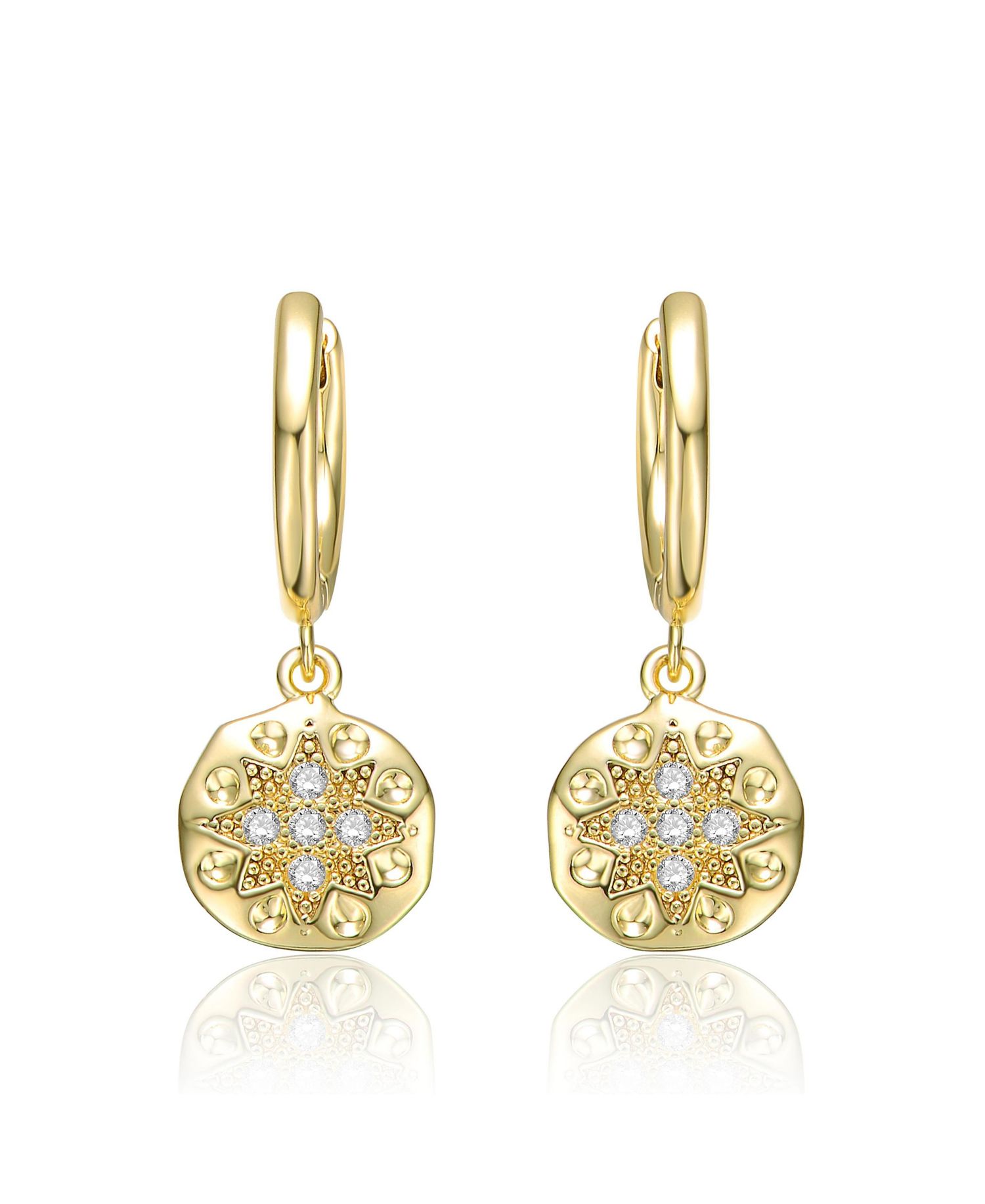 Dainty 14K Gold Plated CZ Starburst Hoop Drop Earrings