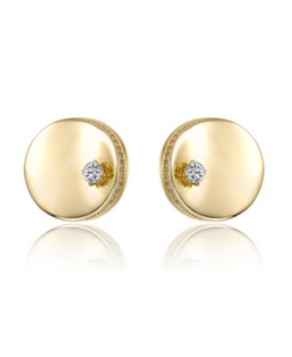 14K Gold Plated with Clear Cubic Zirconia Circle Stud Earrings