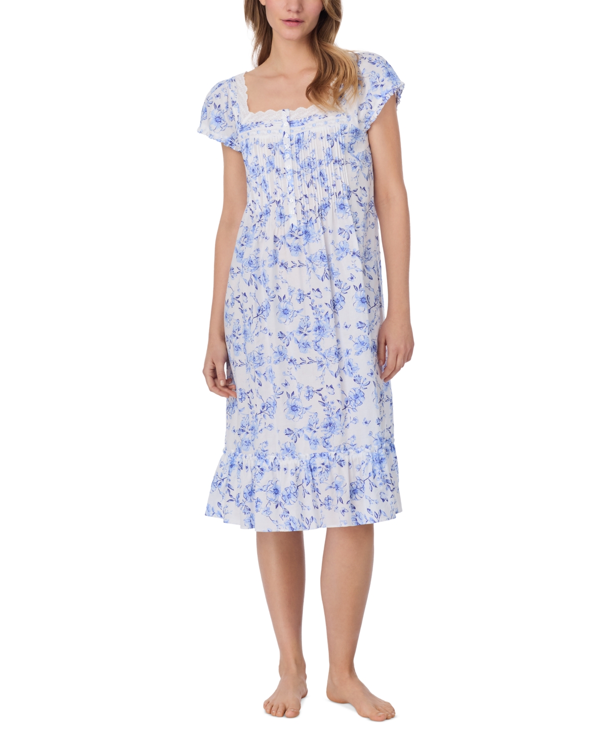 Women's Floral Cap-Sleeve Waltz Nightgown - Blue/prt