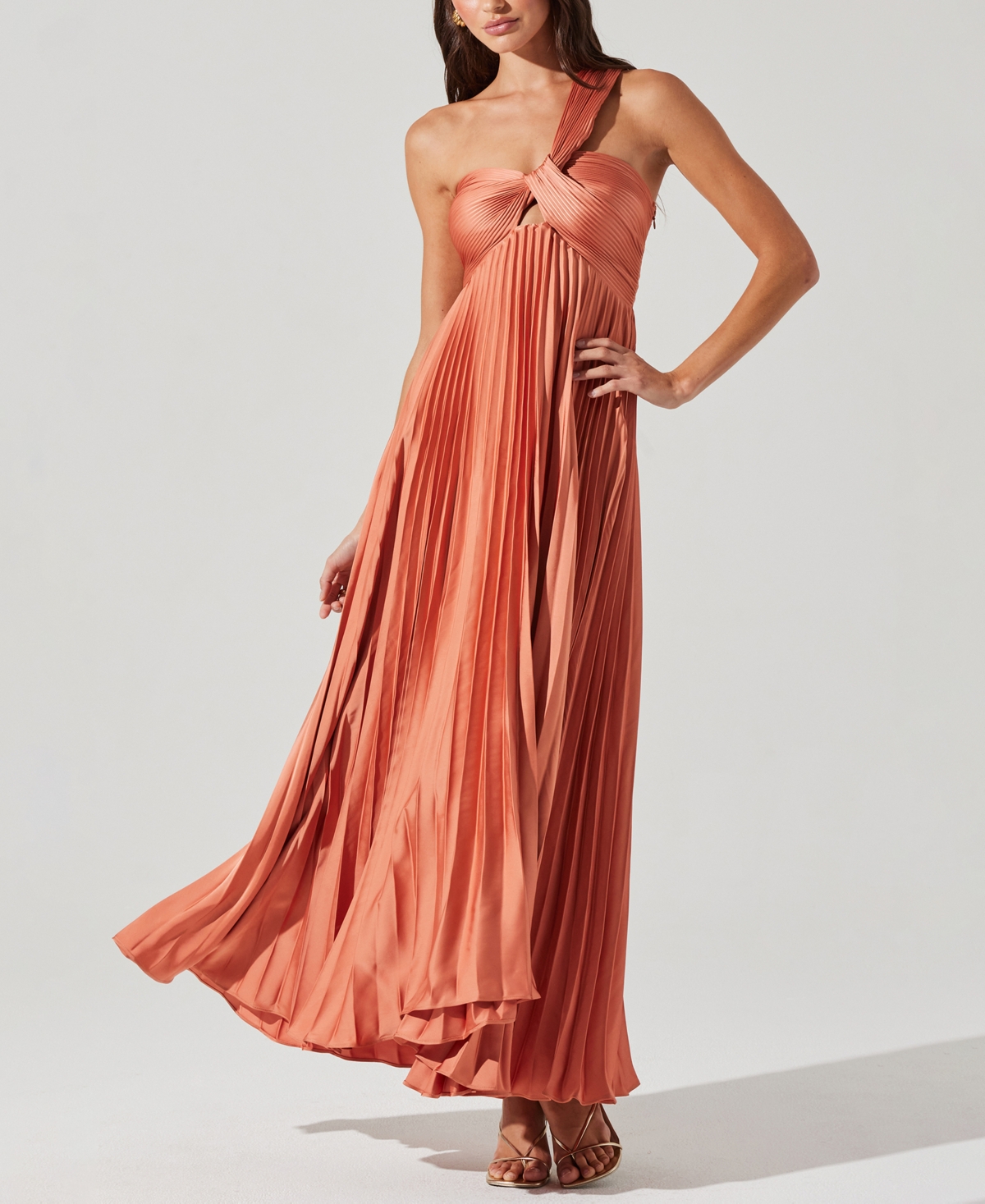 Astr The Label Rasya Pleated One-shoulder Maxi Dress In Pink