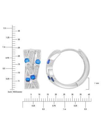 Blue Cubic Zirconia Pav&eacute; Three-Row Overlapped Huggie Earrings in Sterling Silver