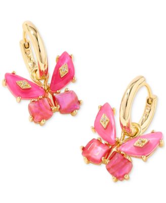 14k Gold-Plated Mixed Stone Butterfly Charm Huggie Hoop Earrings