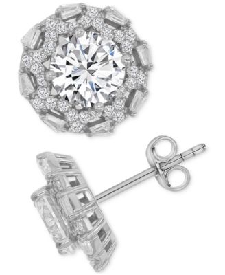 Cubic Zirconia Halo Stud Earrings in 14k Yellow Gold over Sterling Silver
