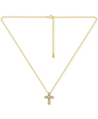 Cubic Zirconia Cross Pendant Necklace (1/2 c.t. t.w.) in 18k Gold Over Sterling Silver, 16" + 2" extender, Exclusively at Macy's