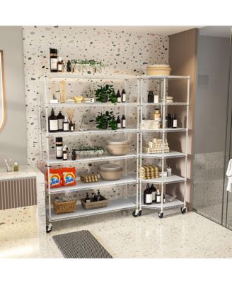 6 Tier Shelf Corner Wire Shelf Rack Pentagonal Shelves with Wheels Adjustable Metal Heavy Duty Free Standing Corner Storage Display Chrome Rack for Bathroom, Living Room, Kitchen - Chrome