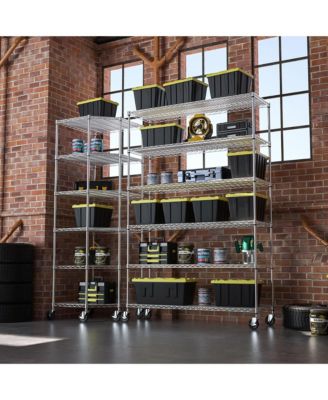 6 Tier Shelf Corner Wire Shelf Rack Pentagonal Shelves with Wheels Adjustable Metal Heavy Duty Free Standing Corner Storage Display Chrome Rack for Bathroom, Living Room, Kitchen - Chrome