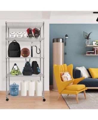 Simple Deluxe 5-Shelf Shelving with Wheels Steel Organizer 36"Wx14"Dx60"H Chrome