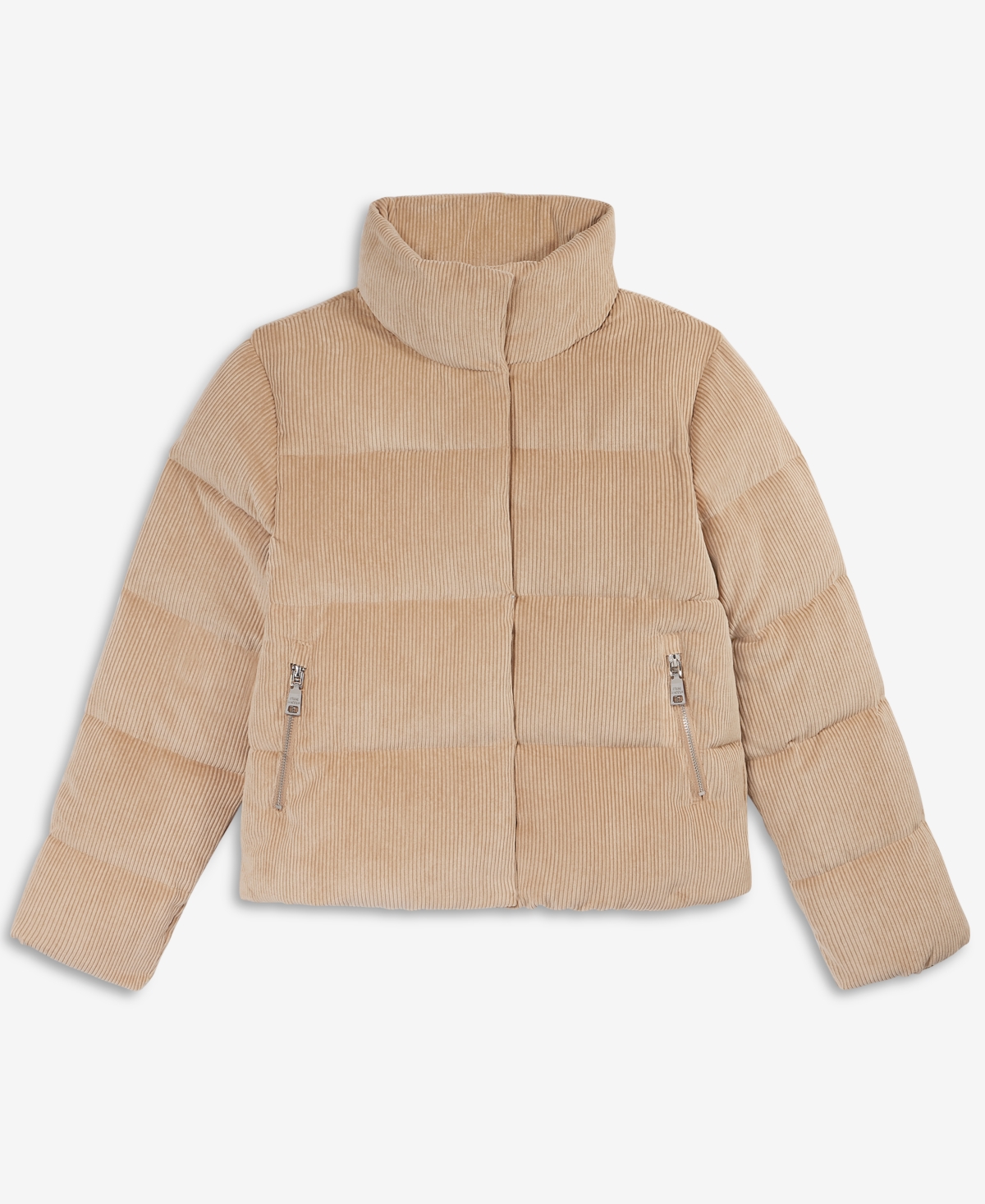 Steve Madden Women's Corduroy Zip-front Puffer Coat In Nude