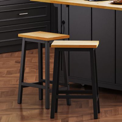  Solid Wood Bar Stools, 25.6" Tall, Set of 2, Farmhouse Style