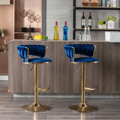 Set of 2 Adjustable Height Bar Stools with Chrome Accents