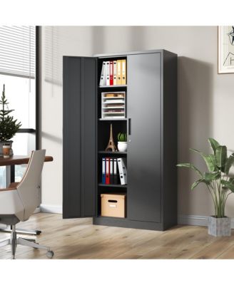 72&amp;#x22; Black Metal Garage Storage Cabinet with 4 Shelves and Doors