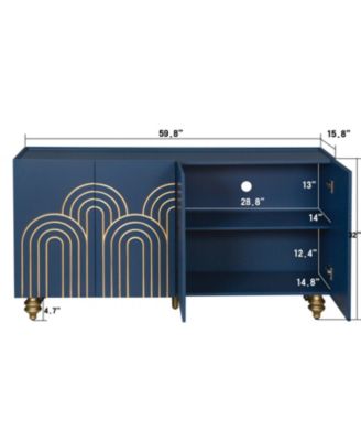 Navy Blue Fluted Sideboard Buffet with 4 Doors