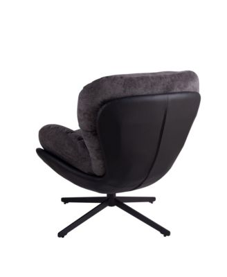 Chenille Lounge Chair with Faux Leather & Metal Base