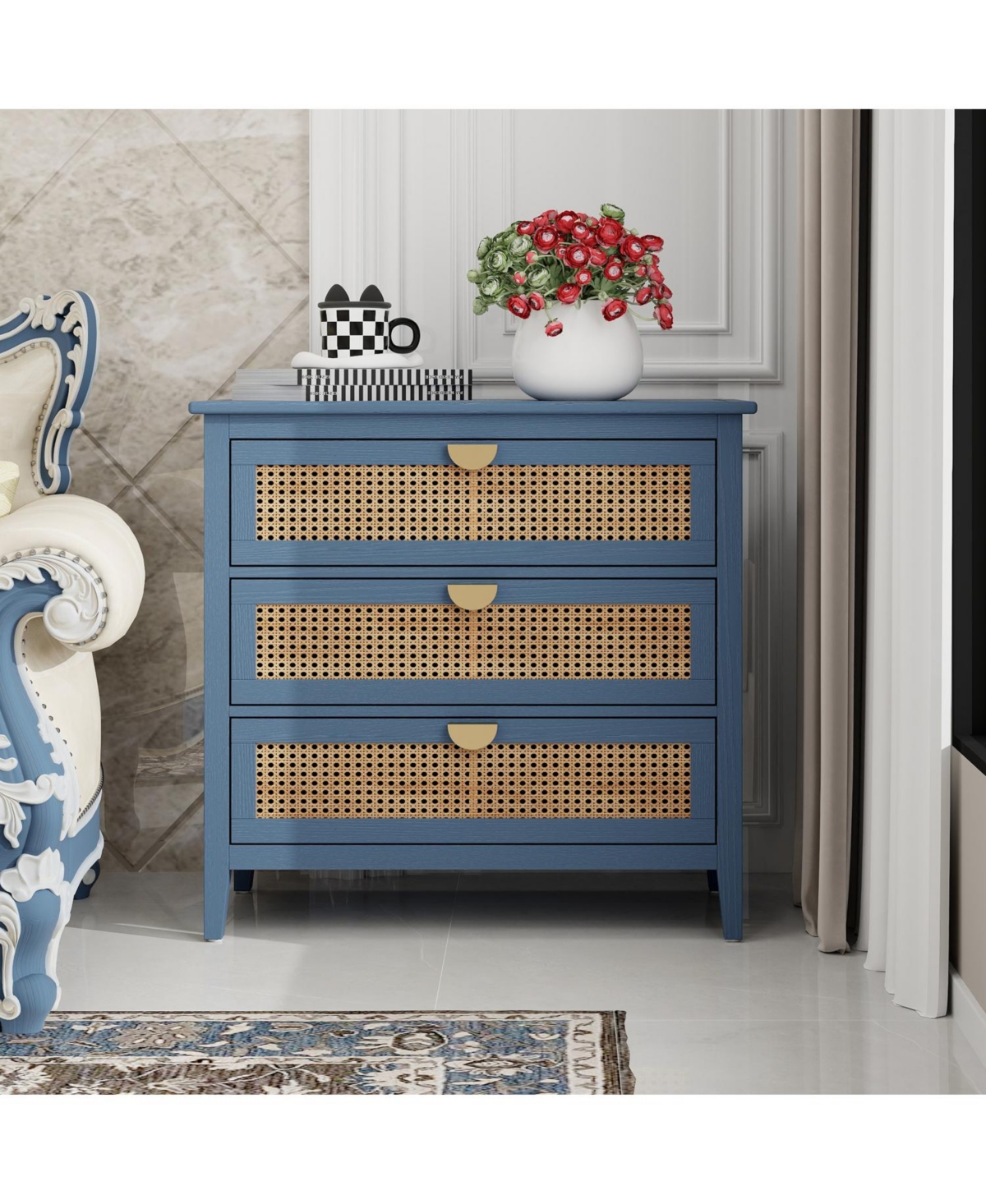 Streamdale 3 Drawer Cabinet,Natural rattan,American Furniture,Suitable for bedroom, living room, study