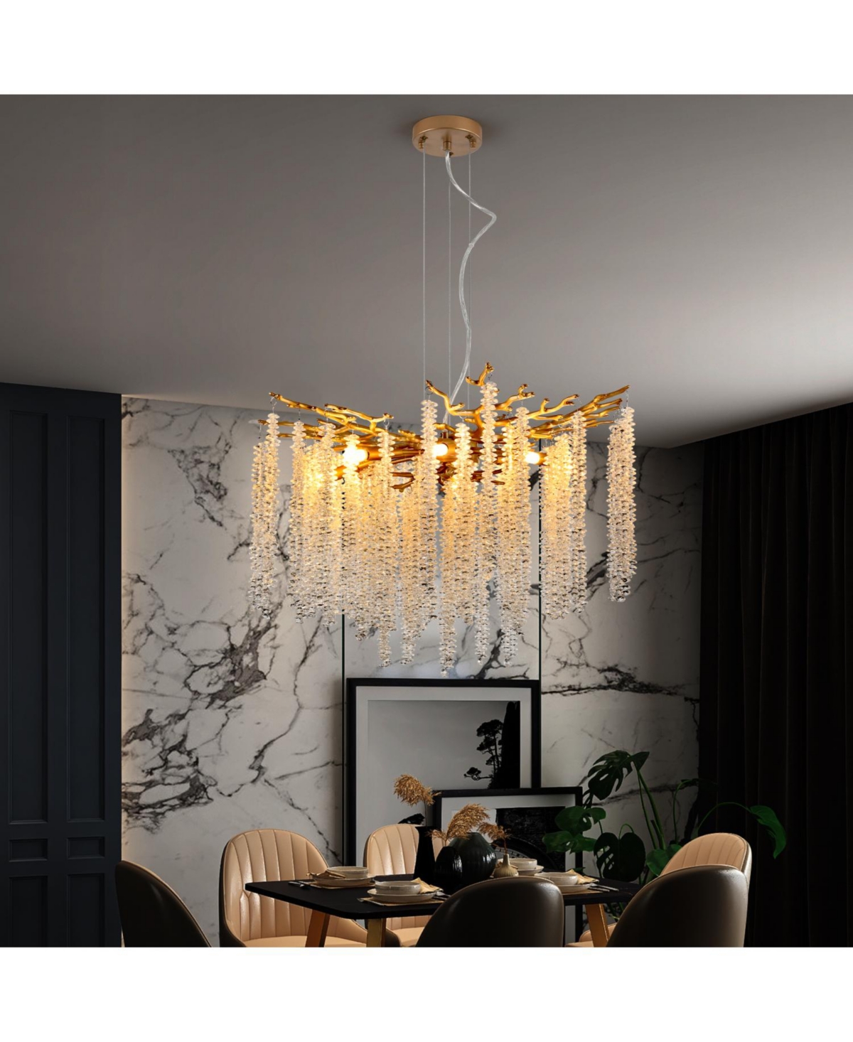 Streamdale 23.6" Modern Golden Pendant Light with Cascading Crystals for Living Spaces