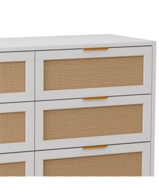 43.31"6-Drawers Rattan Storage Cabinet Rattan Drawer,for Bedroom,Living Room,White