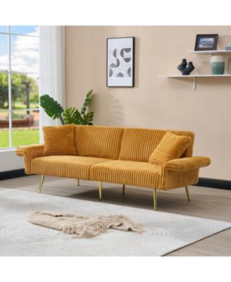 79 inch corduroy sofa bed, foldable double sofa bed with folding armrests, suitable for living rooms and small spaces