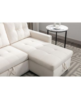 77" Reversible Sleeper Sectional With Storage, Beige Velvet