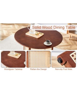 Retro Chinese Solid Wood Round Imitation Rattan Table Desk