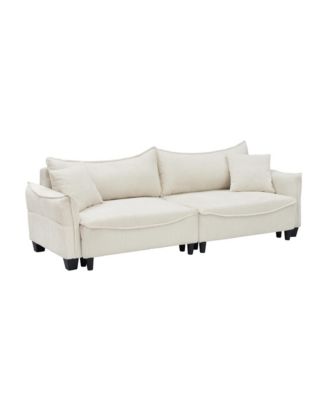 Beige Corduroy Sofa Bed with Pillows for Living Room
